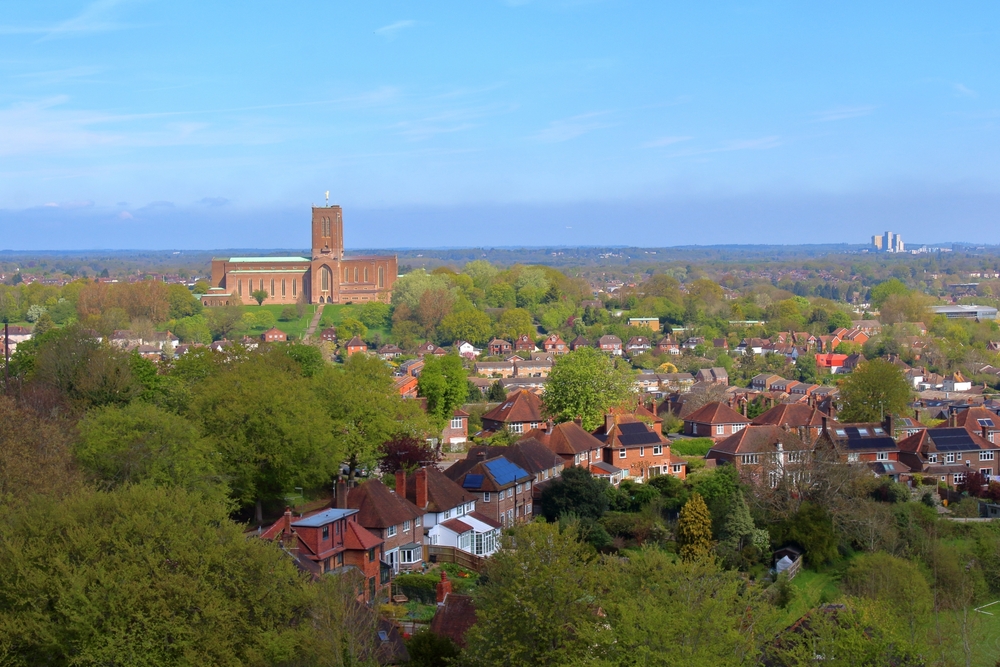 Wide view photo of Guildford in Surrey.